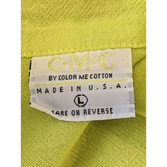 CMC By Color Me Cotton Womens Shirt Dress Chartruse Large Cotton Drawstring Side - Picture 6 of 8
